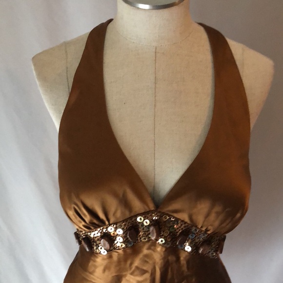 Brown/gold beaded halter top - Picture 2 of 6